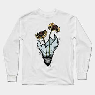 Light bulb with yellow flowers sketch Long Sleeve T-Shirt